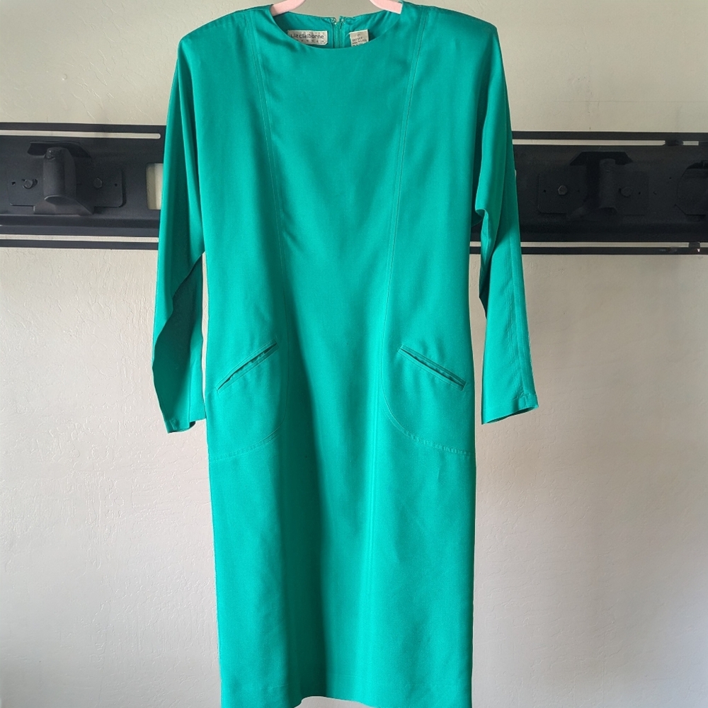 Liz Claiborne Vintage Teal Green Long Sleeve Dress